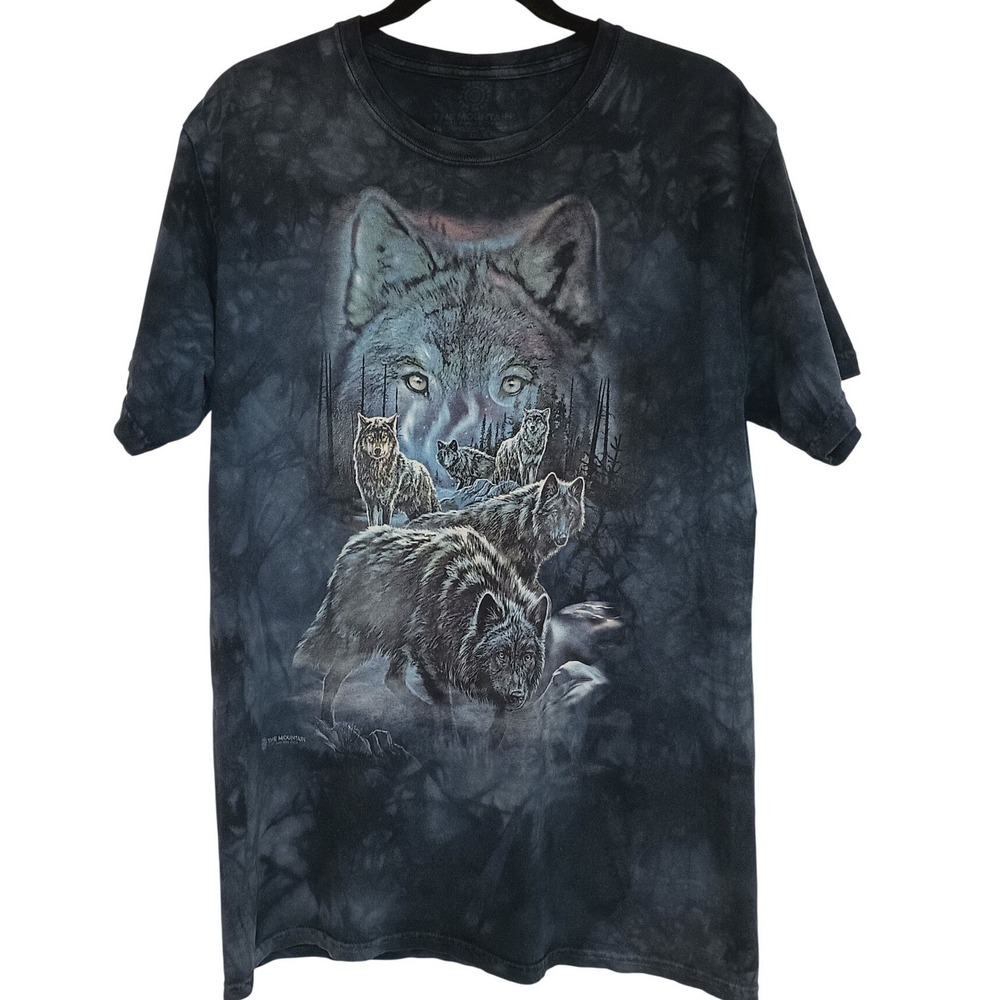 The Mountain Wolf Pack Tie Dye Graphic T-Shirt Mens Small Black Grey 90s Retro